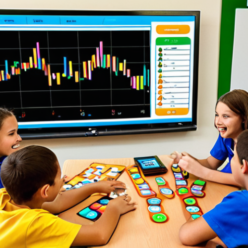 Home 11 ** A vibrant and playful classroom scene. Students are actively participating in a statistics lesson that has been transformed into a logic puzzle game. They are collaborating on a "mission," with digital badges and rewards displayed on a screen in the background. The atmosphere is energetic and positive, suggesting learning is an enjoyable adventure.
**