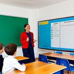 Home 9 Gamified Classroom**
"A brightly lit, modern Italian classroom. Students are enthusiastically participating in a quiz game displayed on a large interactive whiteboard. The teacher, a friendly woman in professional attire, is smiling encouragingly. Students are fully clothed in school-appropriate outfits. The room is decorated with educational posters and colorful elements. Safe for work, appropriate content, fully clothed, family-friendly, perfect anatomy, natural proportions, professional photography, high quality."
**